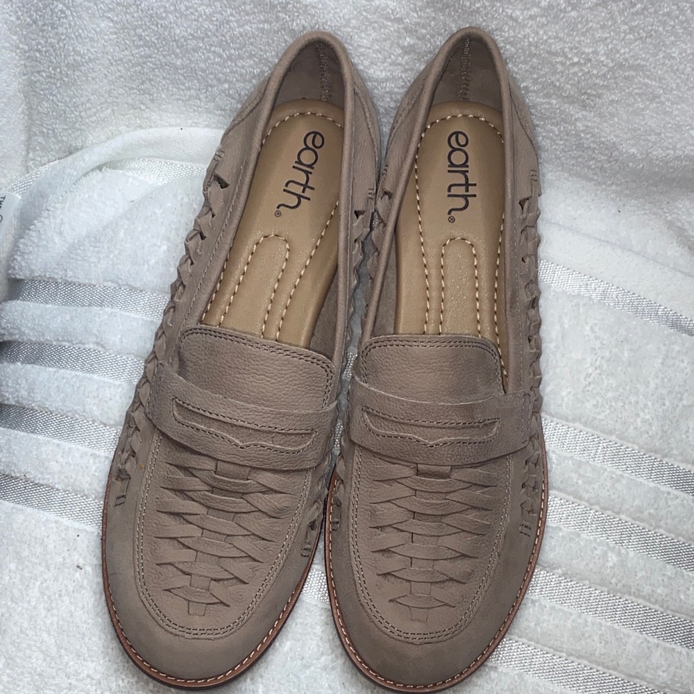 Earth Taupe Woven Penny Loafers For Women